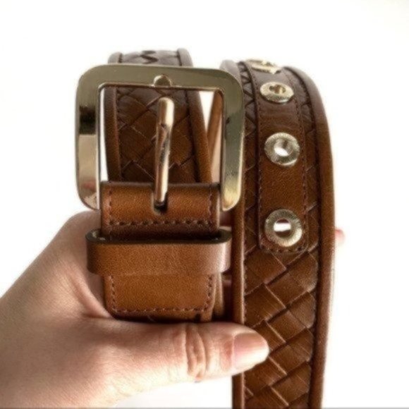 Cole Haan Brown Basket Weave Leather Belt Classic Boho Adjustable Size Medium main image 5